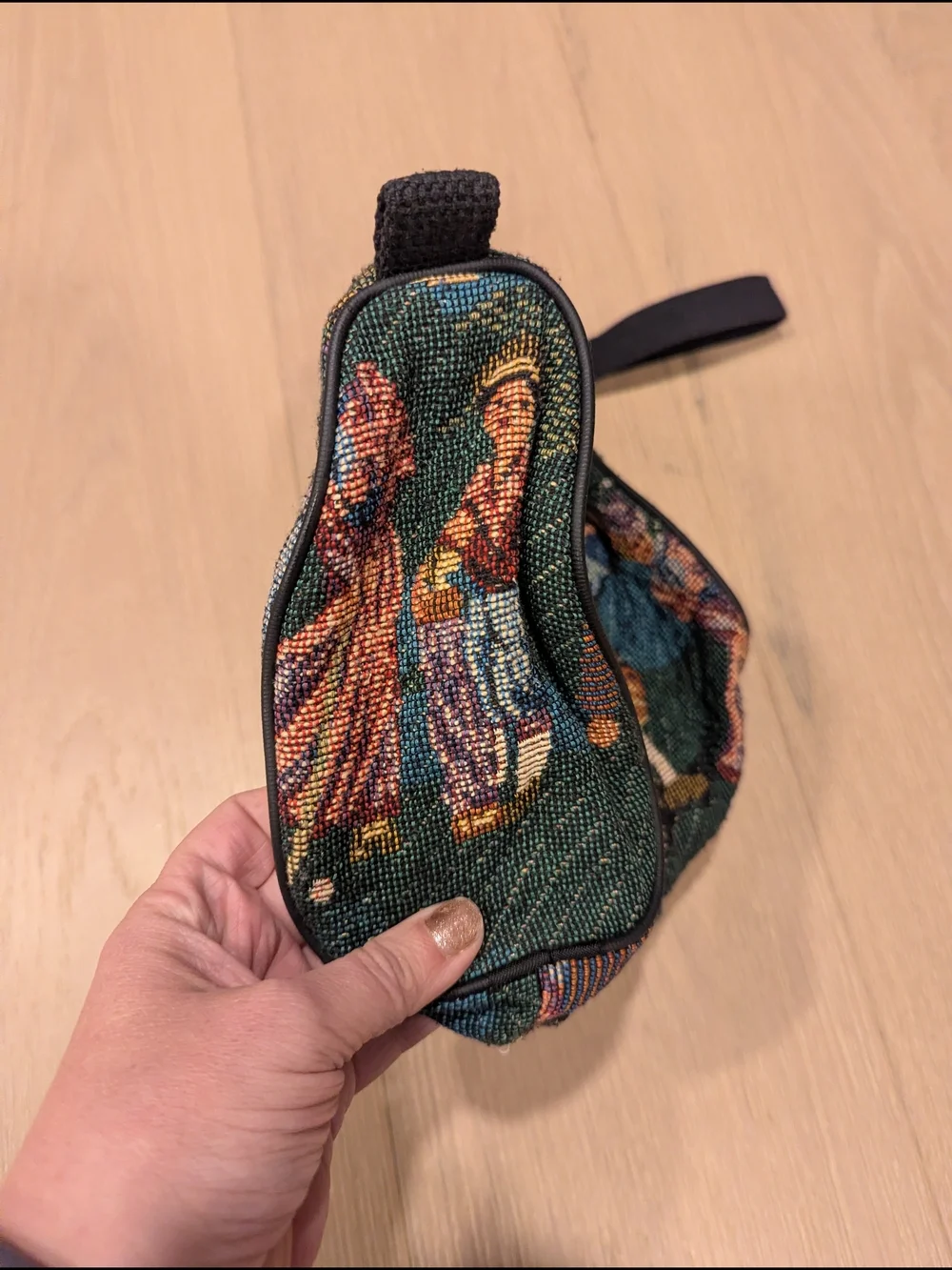 Tapestry Wristlet Pouch in Dark Green with Vintage Golf Scene